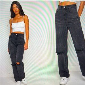 Beginning Boutique Robin Wide Leg Jeans Black Wash